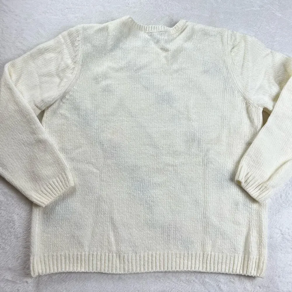 Alfred Dunner Vintage Chenille Sweater embroidered flowers Women’s Sz medium 90s